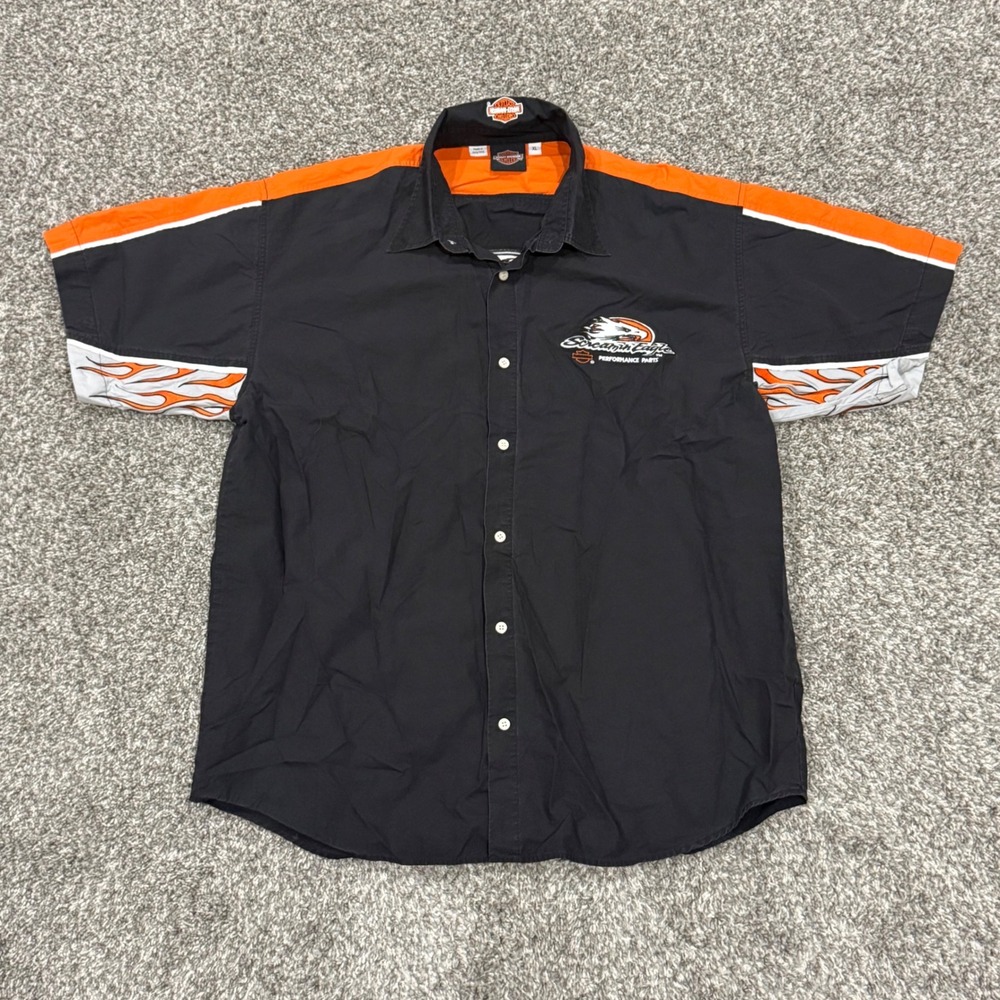VTG 90s Harley-Davidson Screamin Eagle Performance Flame Button Up Shirt Mens XL